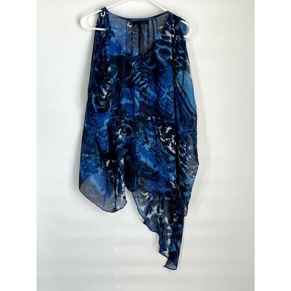 ABS Allen Schwartz Blue Print Sheer Wrap Blouse S - Picture 5 of 7